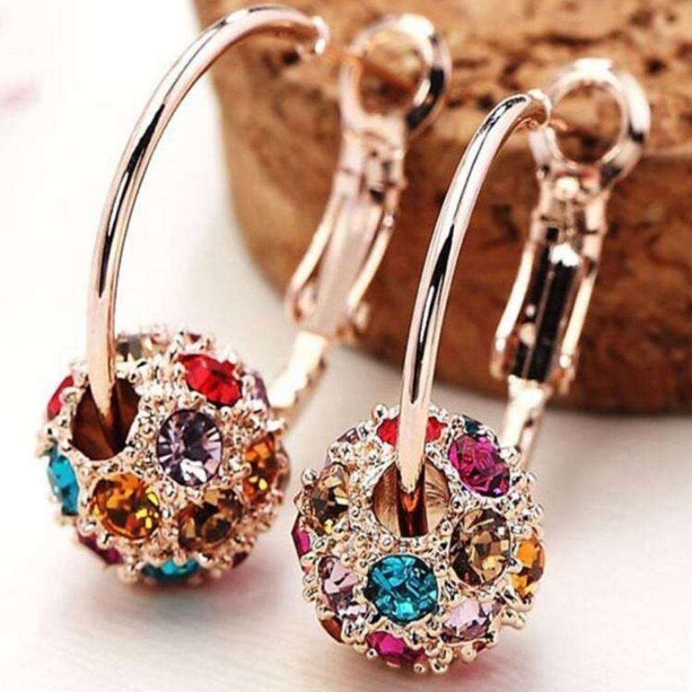 3for$20 NWT 1 Pair Of Women's Multi-color Full Diamond Ball Earrings